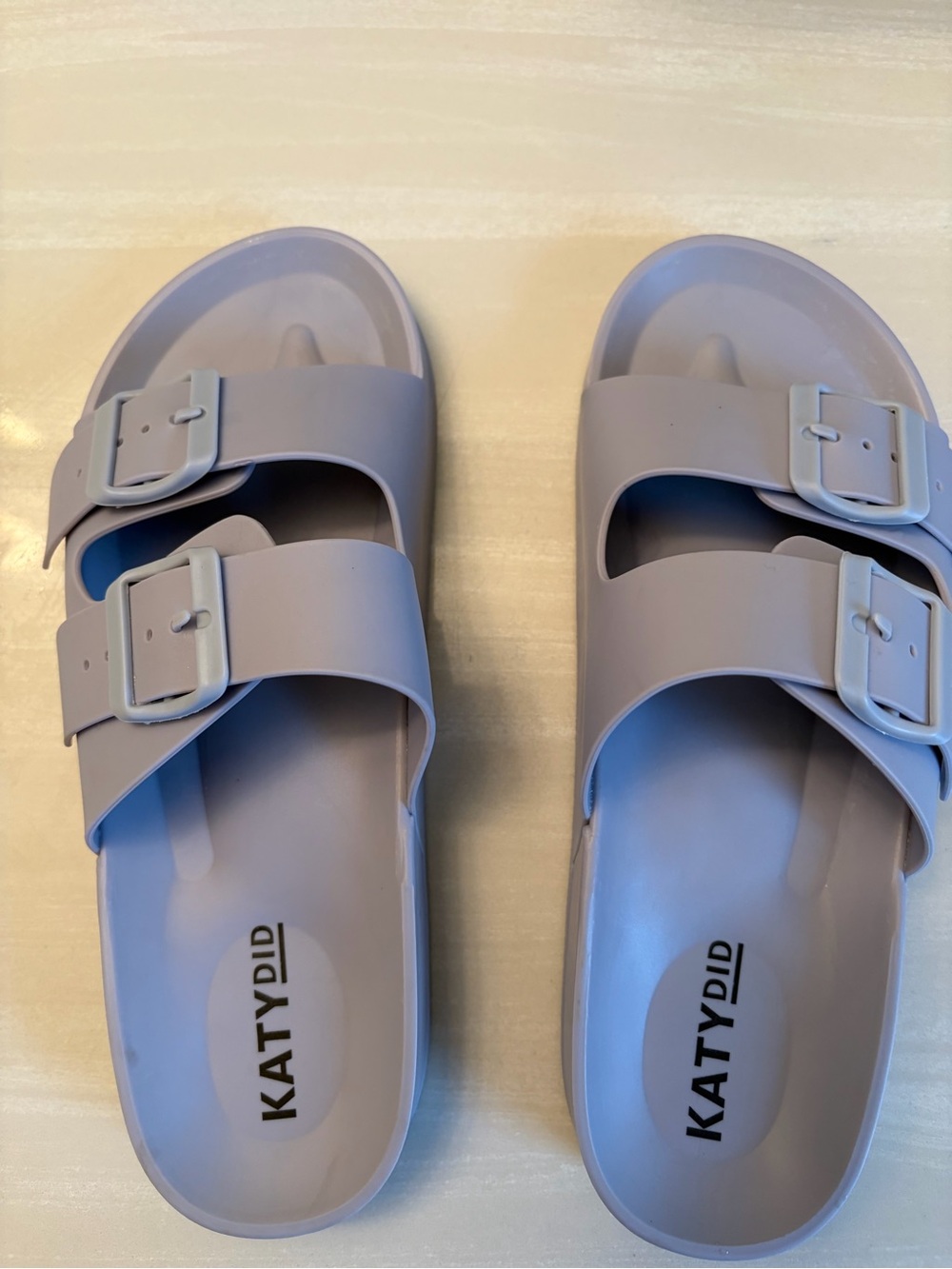 NEW Katydid Double-Buckle Slide Sandals — Light Lavender
